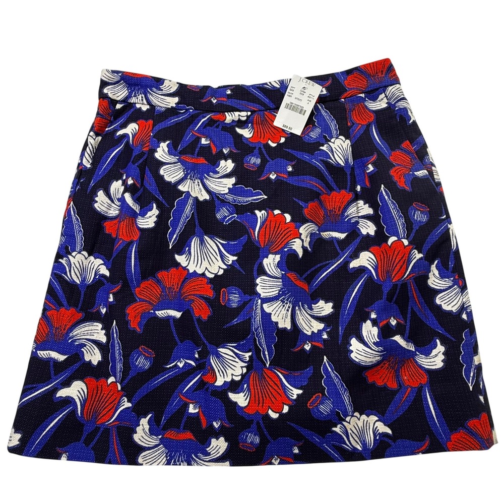 J.Crew Floral Mini Skirt Textured Cotton Navy Red White 4